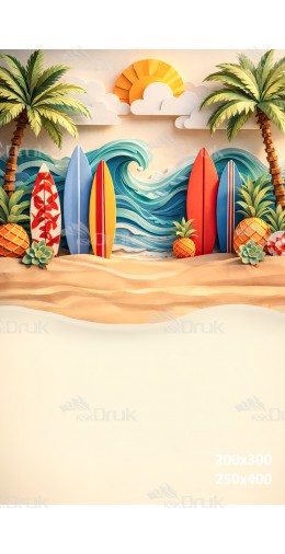 Tło fotograficzne „Papercut plaża z deskami surfingowymi” | 4047